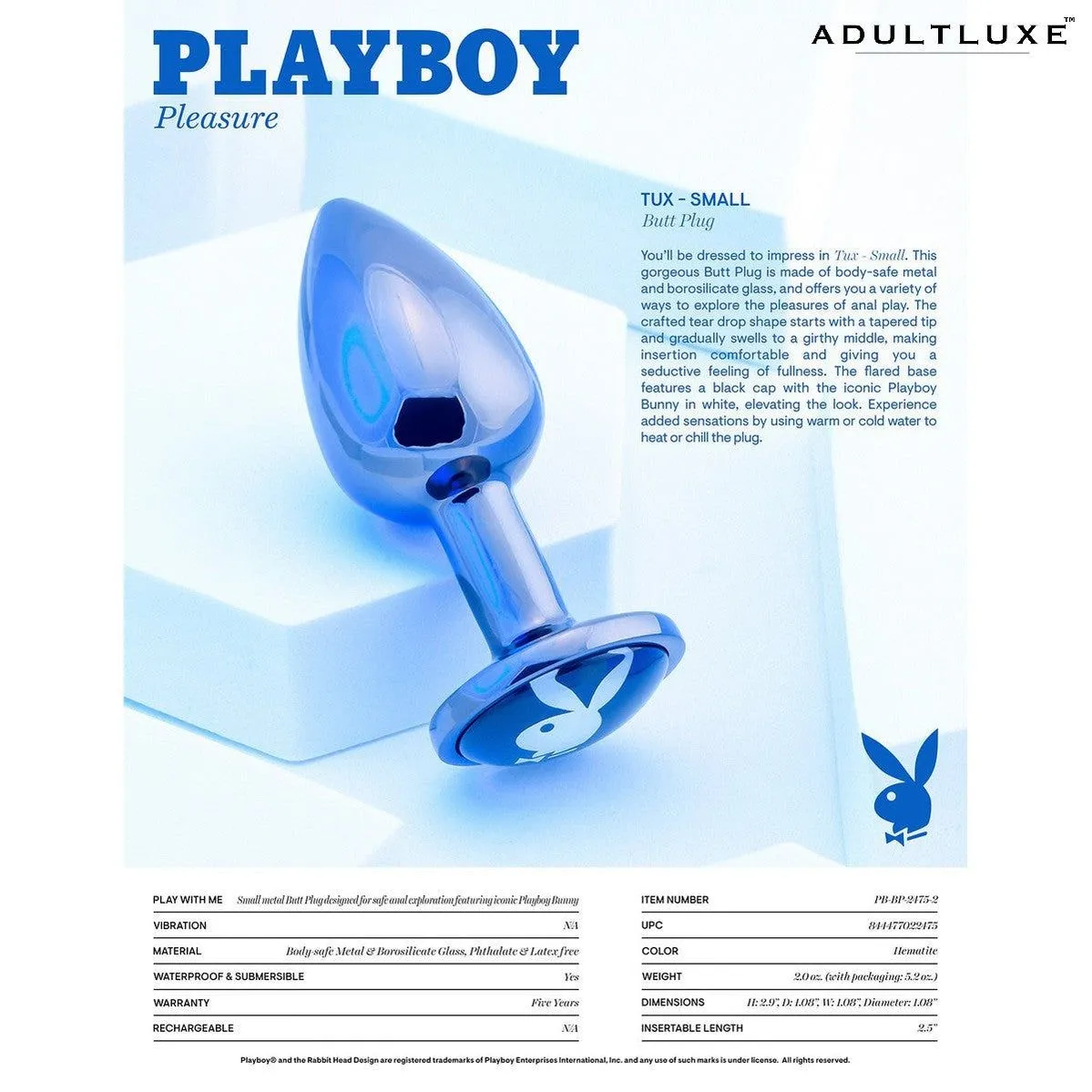 Playboy Tux Small Metallic Glass Butt Plug