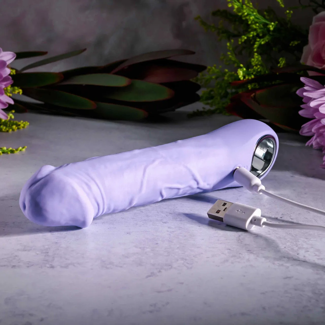Purple Fantasy Veiny Silicone Vibrator with Finger Loop
