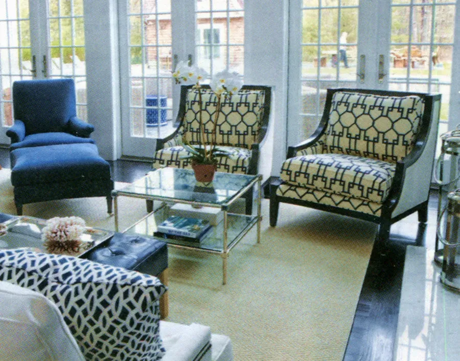 Quadrille Fabric: Brighton - Custom Navy on White Suncloth (Outdoor Quality)
