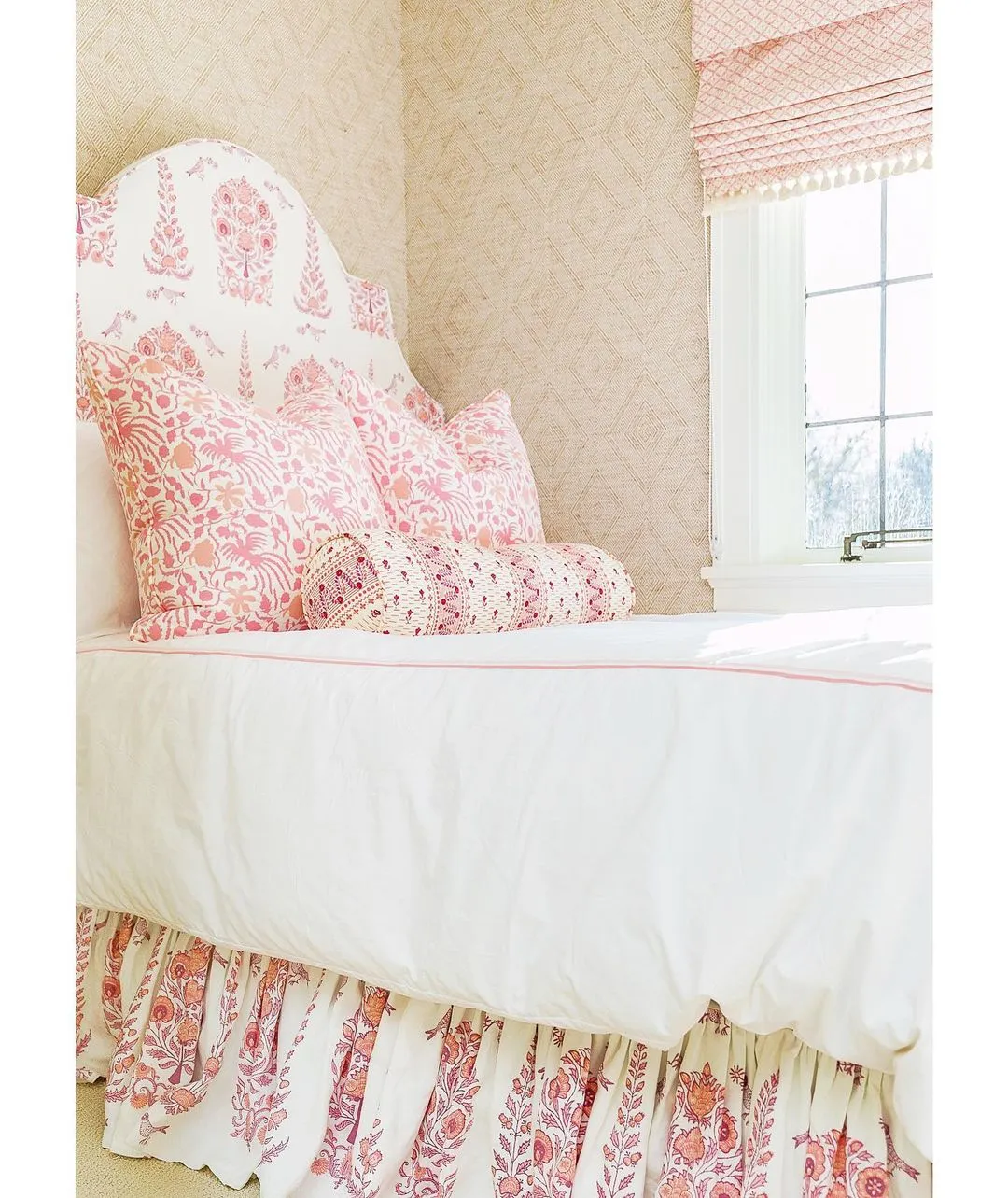 Quadrille Fabric: Links II - Custom Pinks on Cream Suncloth (OUTDOOR)
