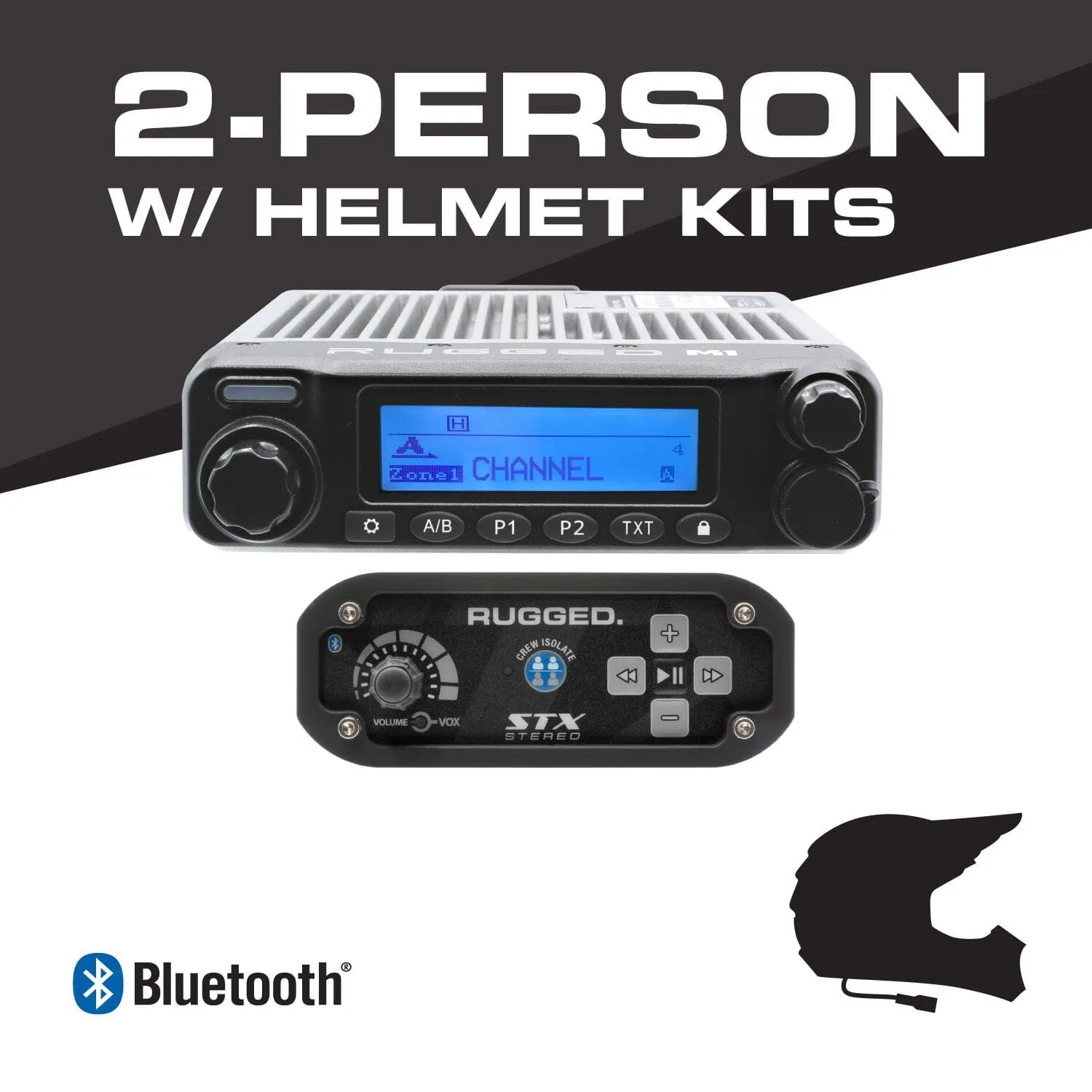Rugged Radio 2 Person - BUILDER KIT with STX STEREO Bluetooth Intercom and M1 Waterproof Rugged Radio