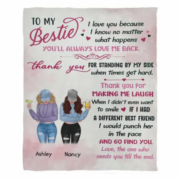 To My Bestie Personalized Flannel Blanket - Girls and Names can be customized