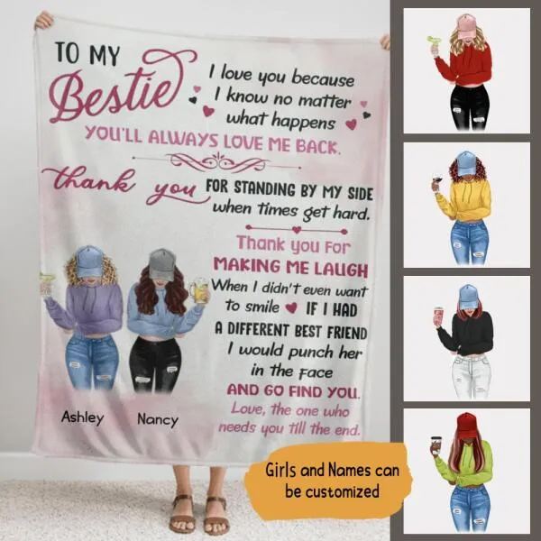To My Bestie Personalized Flannel Blanket - Girls and Names can be customized