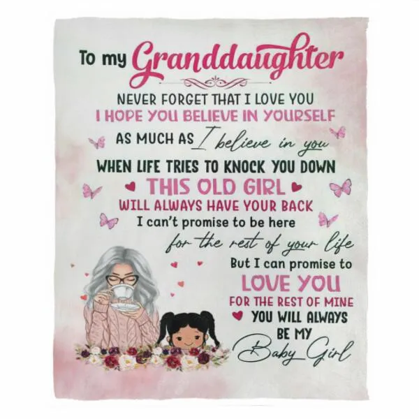 To My Granddaughter Personalized Fleece Blanket - Grandmother, granddaughter, names can be customized