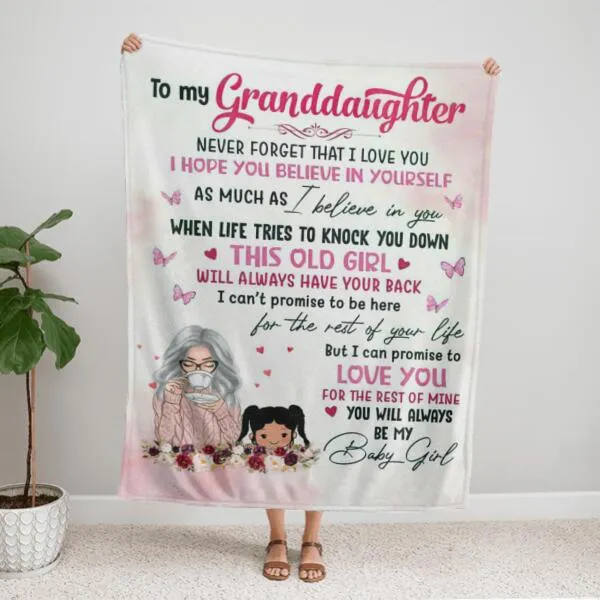 To My Granddaughter Personalized Fleece Blanket - Grandmother, granddaughter, names can be customized