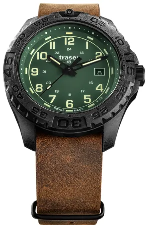 Traser P96 OdP Evolution Tritium Watch, Green Dial, Leather NATO Strap, model 109038