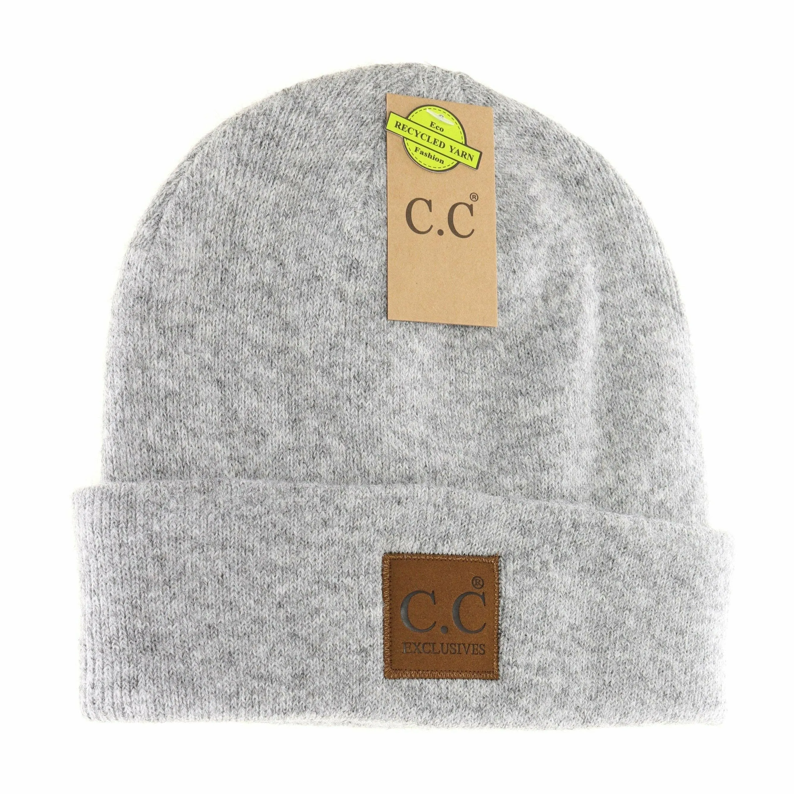 Unisex Soft Ribbed Leather Patch C.C. Beanie