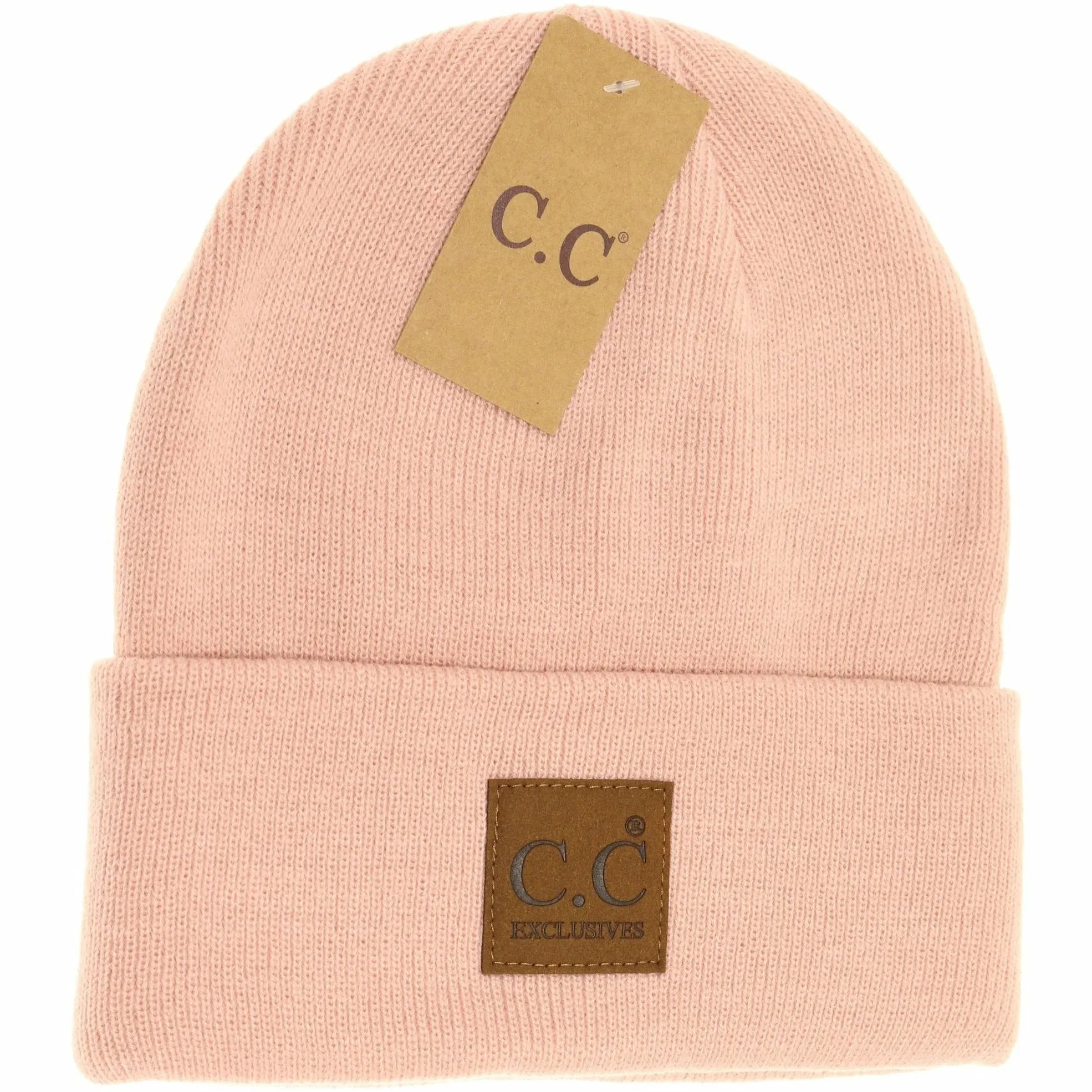 Unisex Soft Ribbed Leather Patch C.C. Beanie