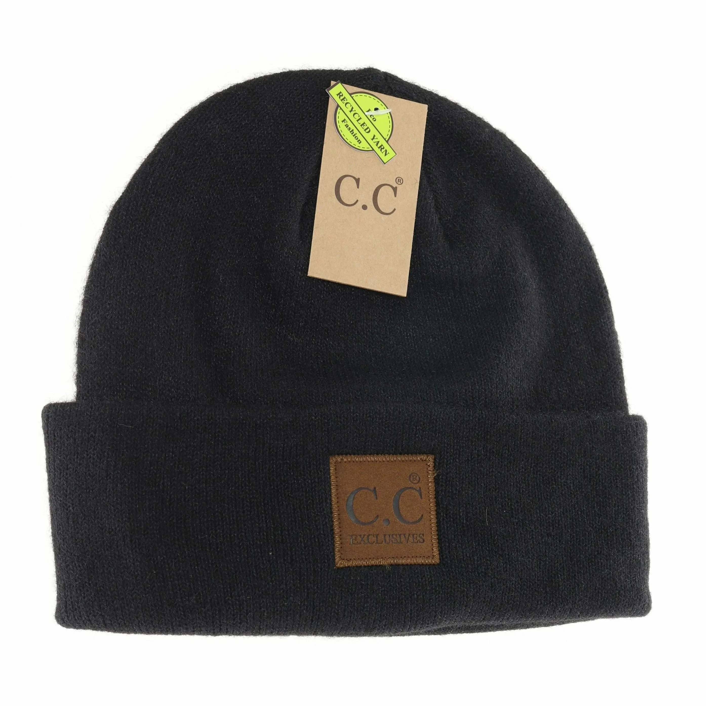 Unisex Soft Ribbed Leather Patch C.C. Beanie