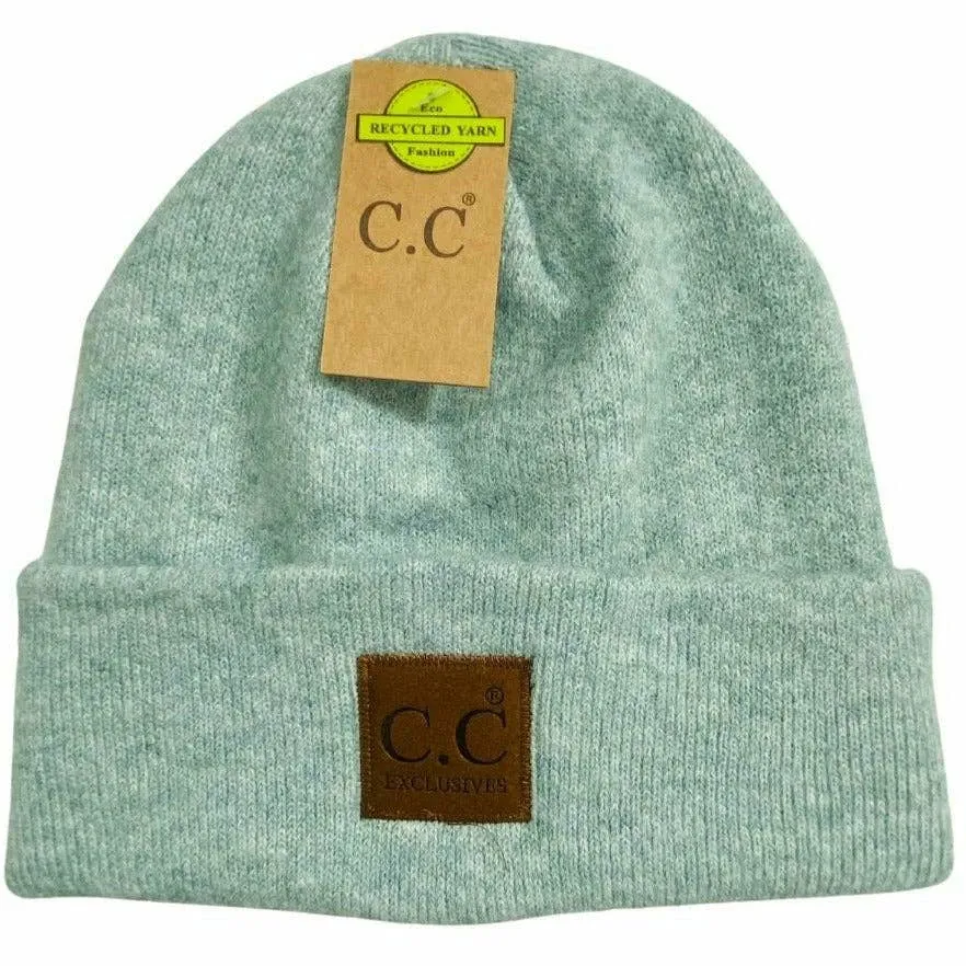 Unisex Soft Ribbed Leather Patch C.C. Beanie