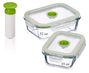 Vacuum Seal Food Storage Containers - Deep Freezer Food Storage - Hand Held Vacuum Food System - Quick Marinator - Large - Rectangle - 5Pc - Green