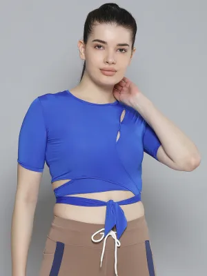 Women's Blue Solid Crop Quick Dry Air Light Wrap Top
