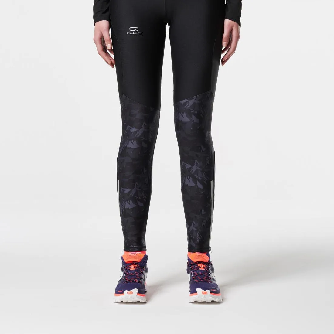 WOMEN'S TRAIL RUNNING TIGHTS - BLACK/GREY/FLOWERS