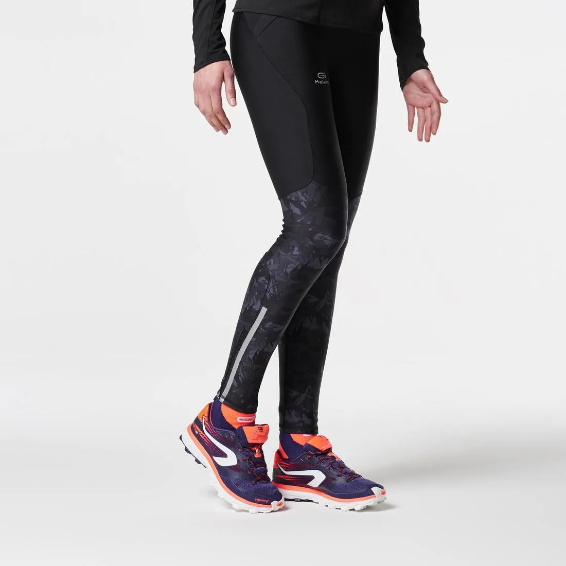 WOMEN'S TRAIL RUNNING TIGHTS - BLACK/GREY/FLOWERS