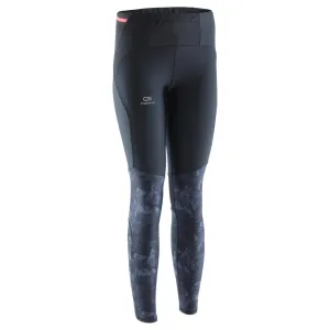 WOMEN'S TRAIL RUNNING TIGHTS - BLACK/GREY/FLOWERS