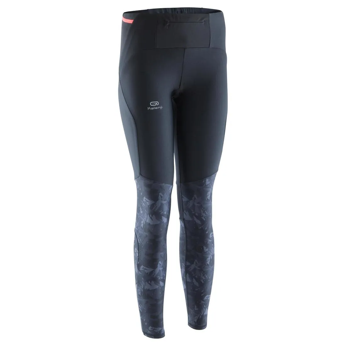 WOMEN'S TRAIL RUNNING TIGHTS - BLACK/GREY/FLOWERS