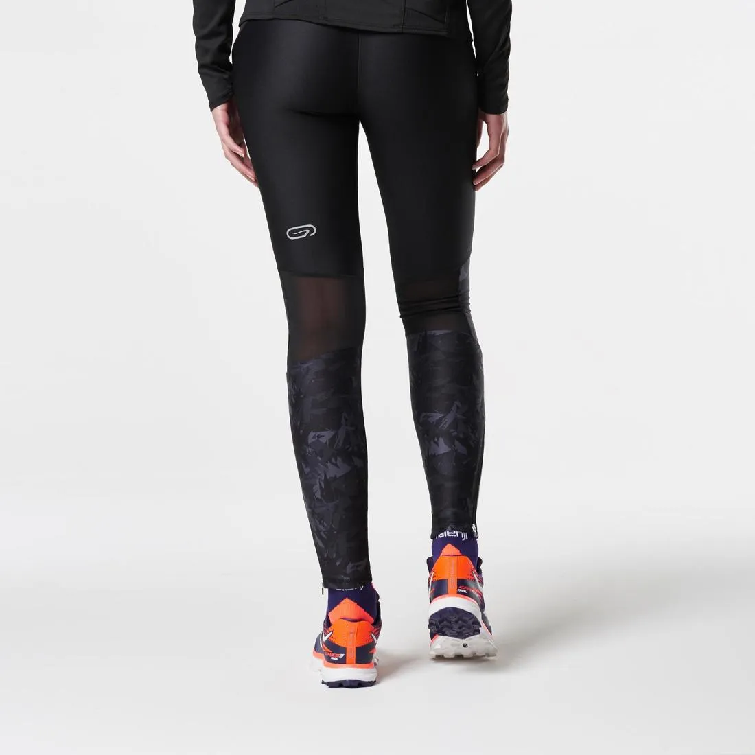 WOMEN'S TRAIL RUNNING TIGHTS - BLACK/GREY/FLOWERS
