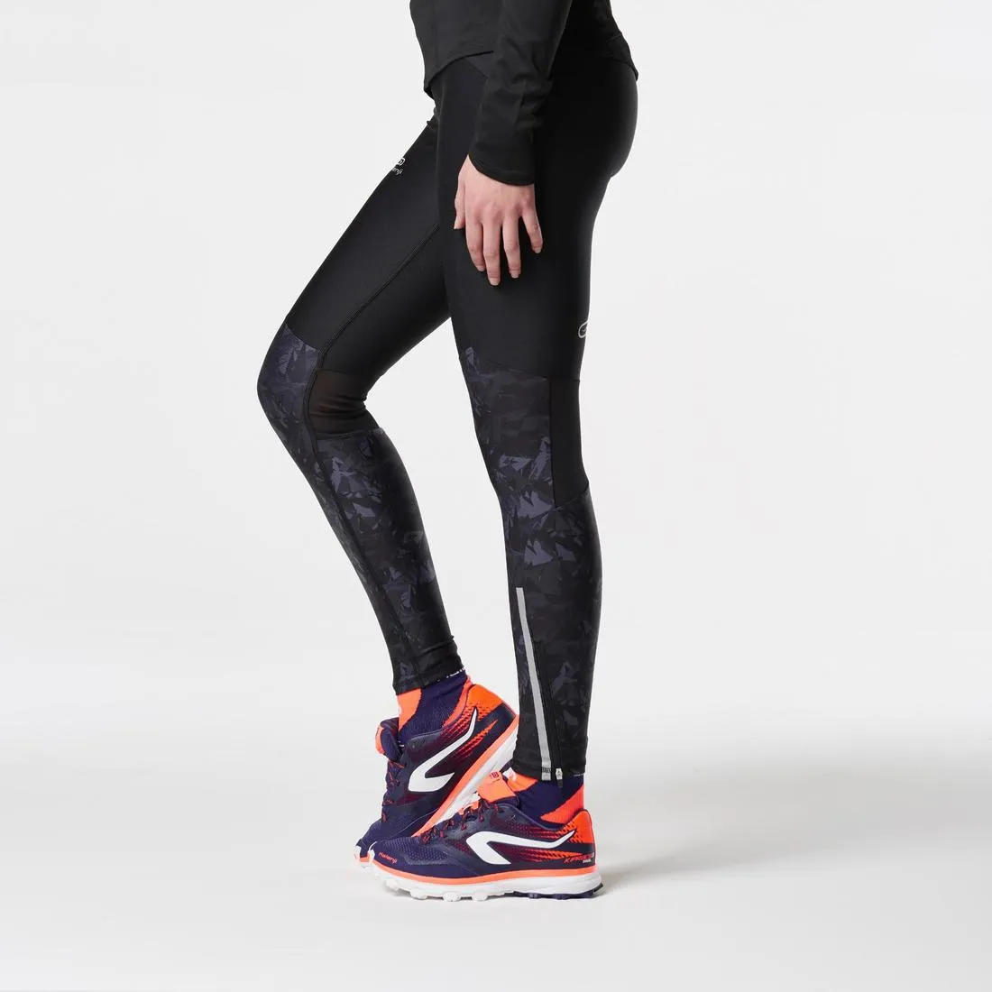 WOMEN'S TRAIL RUNNING TIGHTS - BLACK/GREY/FLOWERS